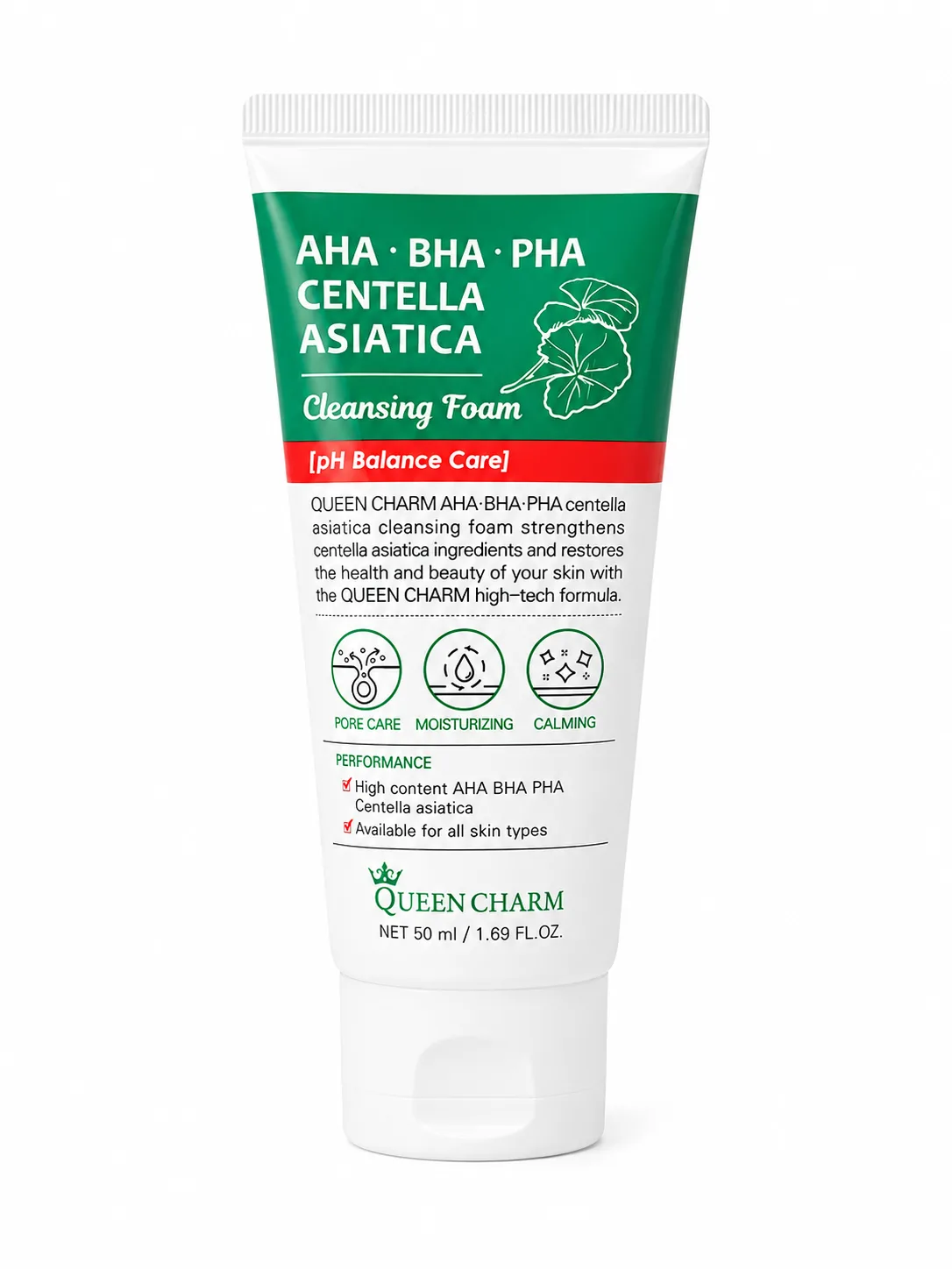 QUEEN CHARM Пенка для умывания с AHA, BHA, PHA кислотами и центеллой азиатской