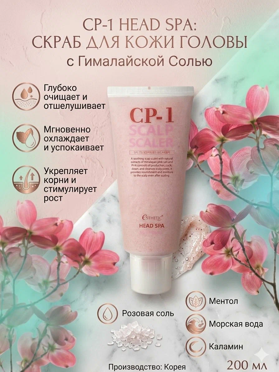 Пилинг для кожи головы с розовой солью Esthetic House CP-1 Head Spa Pink Salt Scalp Scaler.