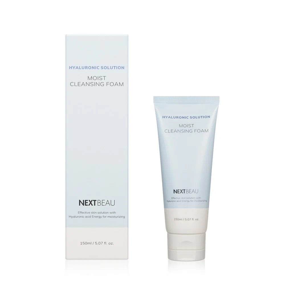Пенка для умывания с гиалуроновой кислотойNEXTBEAU Hyaluronic Solution Moist Cleansing Foam.