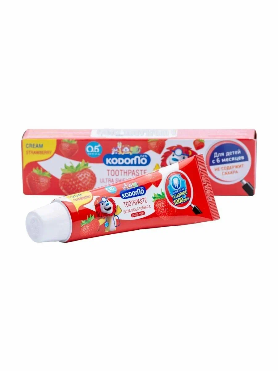 Lion / Kodomo, Зубная паста детская 40 гр "Клубника" (Strawberry), (английская версия), с 6 месяцев, Таиланд
