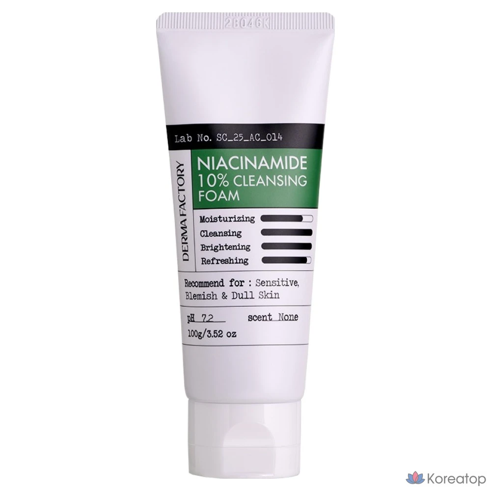 Derma Factory Мягкая пенка для умывания с 10% ниацинамидом, Niacinamide 10% Cleansing Foam