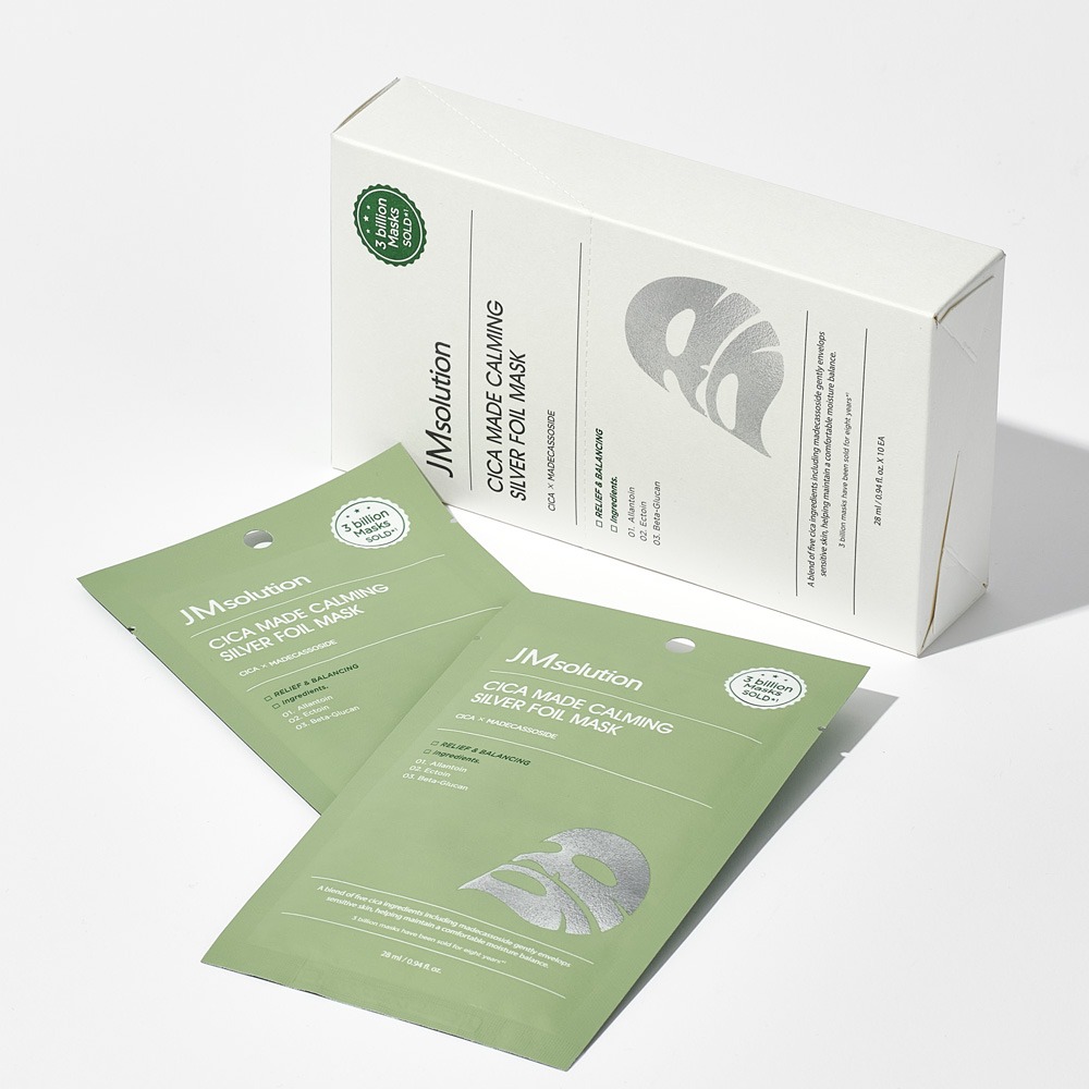 JM SOLUTION CICA MADE CALMING SILVER FOIL MASK Успокаивающая тканевая маска для лица с центеллой.