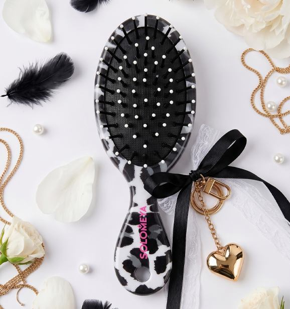 Массажная мини-расческа с подвеской Solomeya Mini Hair Brush With Keychain, Леопардовая
