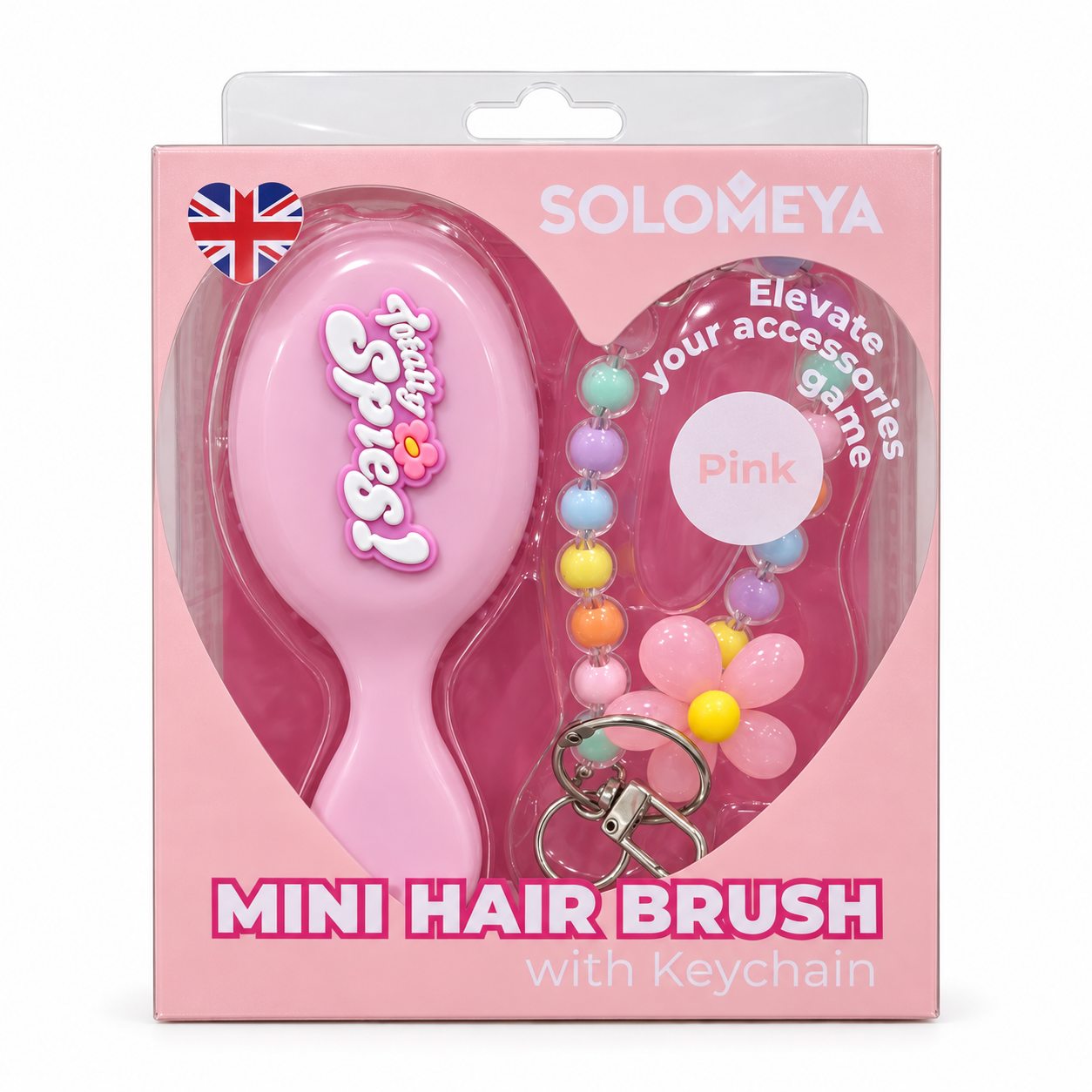 Массажная мини-расческа с подвеской Solomeya Mini Hair Brush With Keychain, Розовая