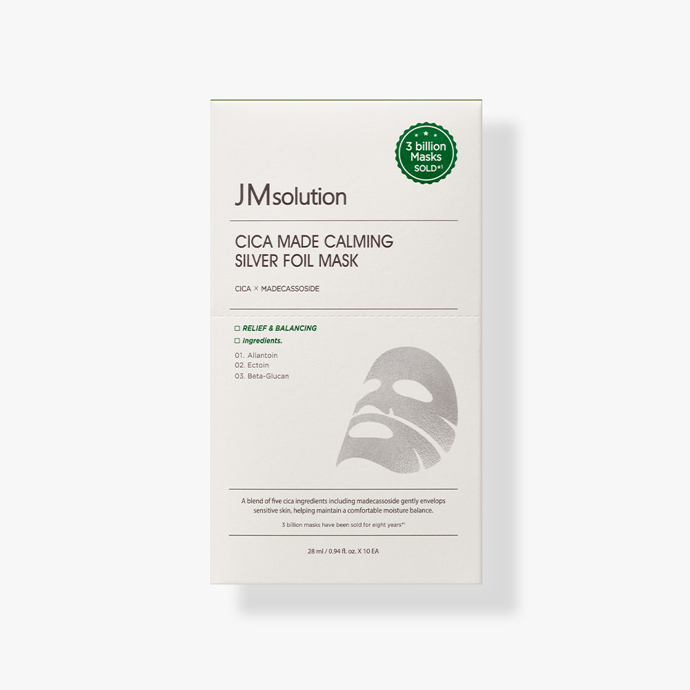 JM SOLUTION CICA MADE CALMING SILVER FOIL MASK Успокаивающая тканевая маска для лица с центеллой.